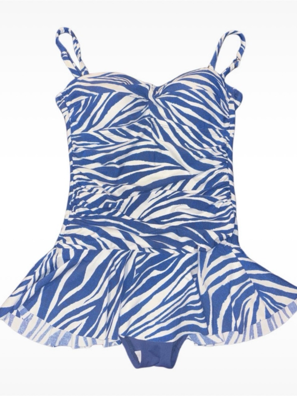 Chaps Blue and White Zebra-Print One-Piece Bathing Suit W/ Adjustable Straps